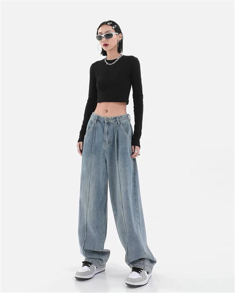 deanwangkt Summer Fashion Women Harajuku Jeans Wide Leg All-Match Loose Casual Wash Denim Pants Baggy High Street Long Trousers Tide - Deanwangkt