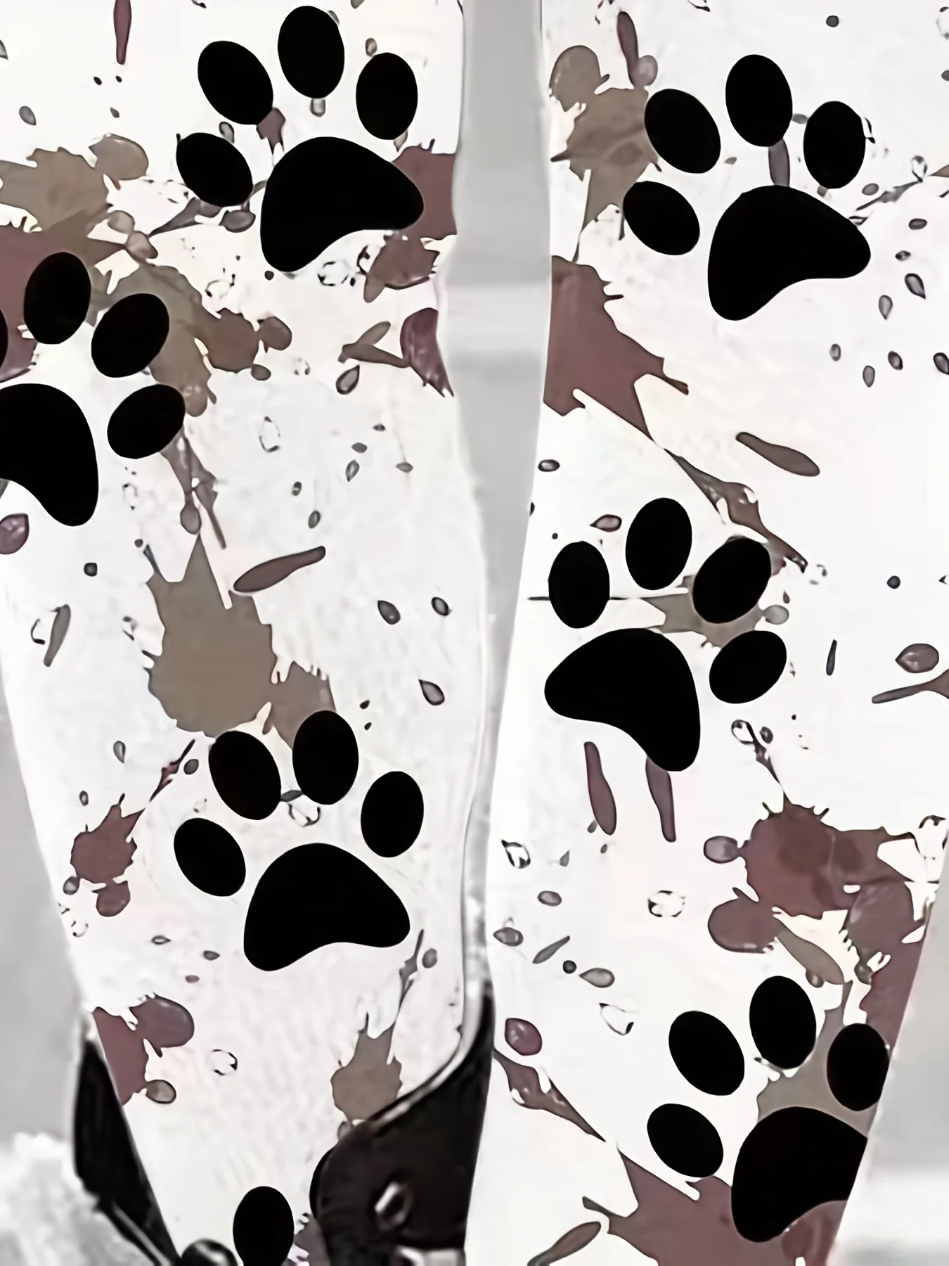 Plus Size Casual Pants, Women's Plus Paw & Splash Print Medium Stretch Leggings - Deanwangkt