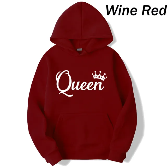 deanwangkt Fashion Men Women Long Sleeve Pullover Hooded Sweatshirts Unisex King and Queen Print Hoodies Casual Streetwear Couple Sweat - Deanwangkt