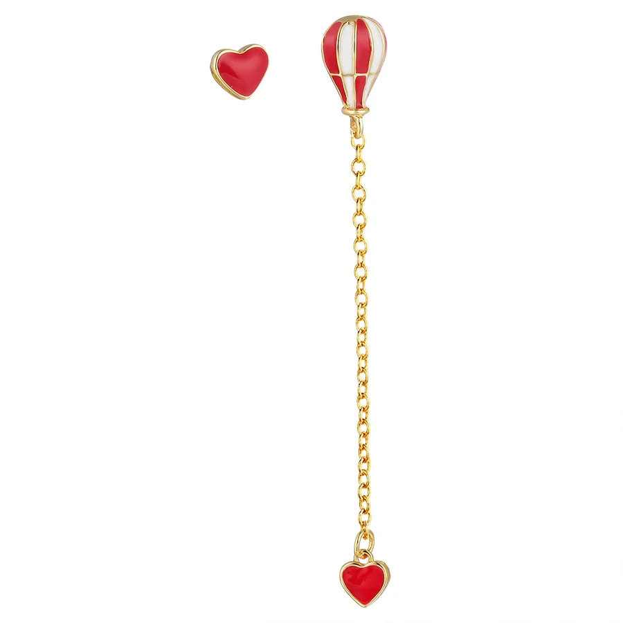 DEANWANGKT Hot Air Balloon Long Earrings for Women Korean Asymmetric Heart Gold Chain Statement Dangle Earring Fashion Ear Jewelry - Deanwangkt