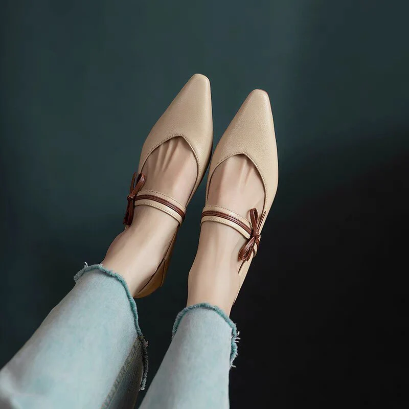 deanwangkt Shoes for Women New Bow Knot Thick with A Word with Summer Fashion Versatile Ladies Single Shoes Sandal - Deanwangkt