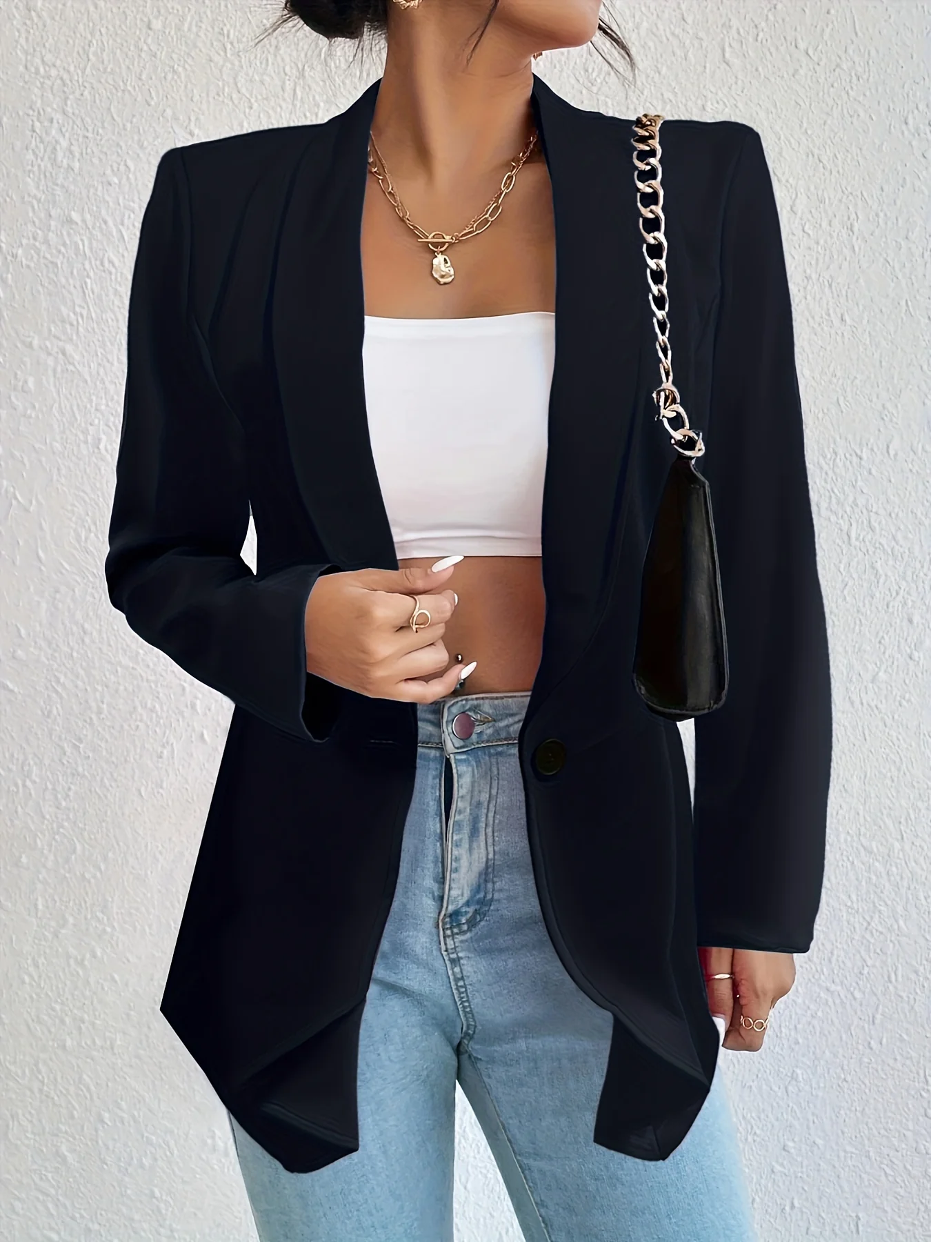 Solid Single Breasted Blazer, Casual Long Sleeve Lapel Blazer For Office, Women's Clothing - Deanwangkt