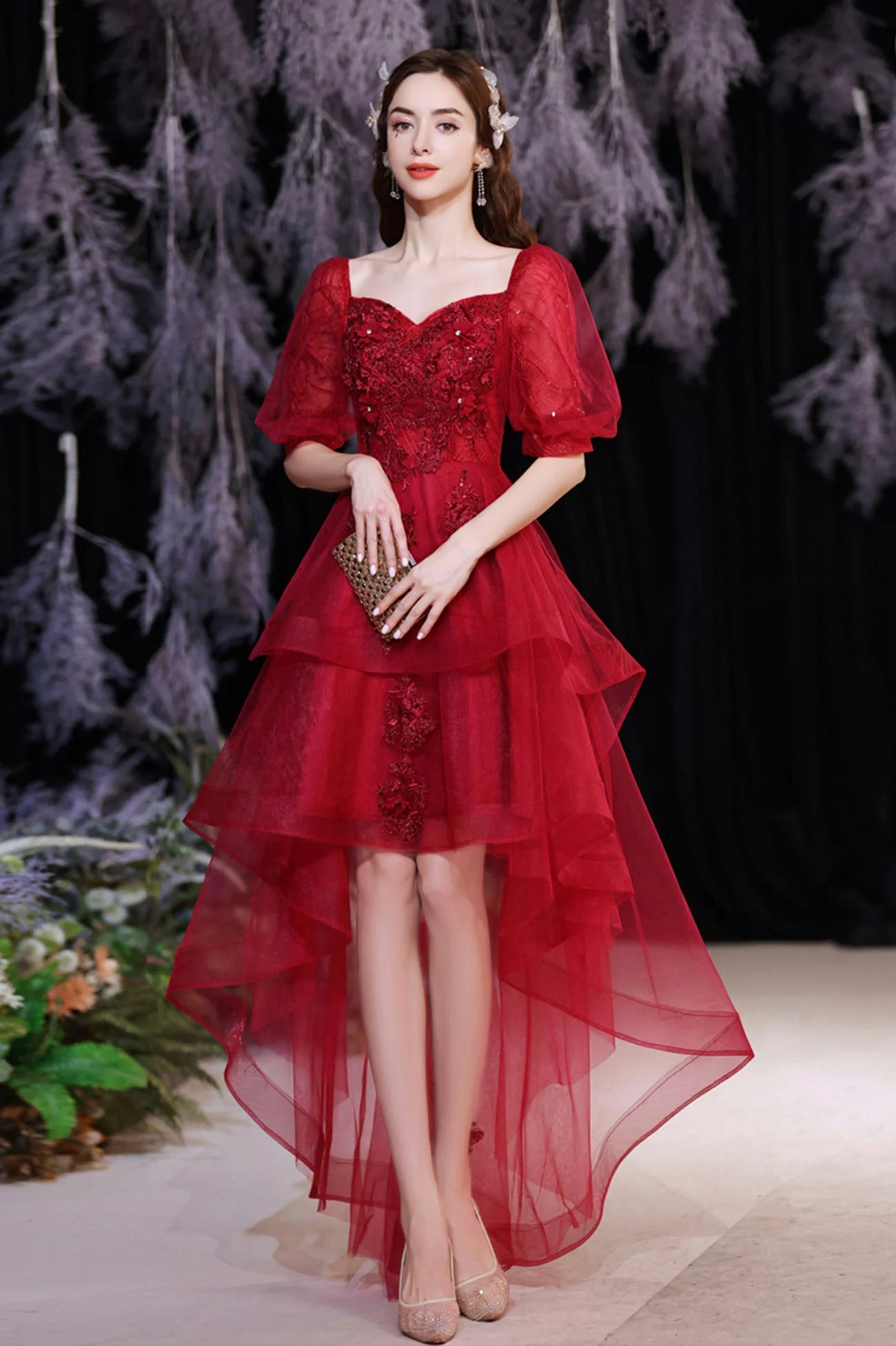 solvbao Red Lace High Low Party Dresses, A-Line Homecoming Dresses - Deanwangkt