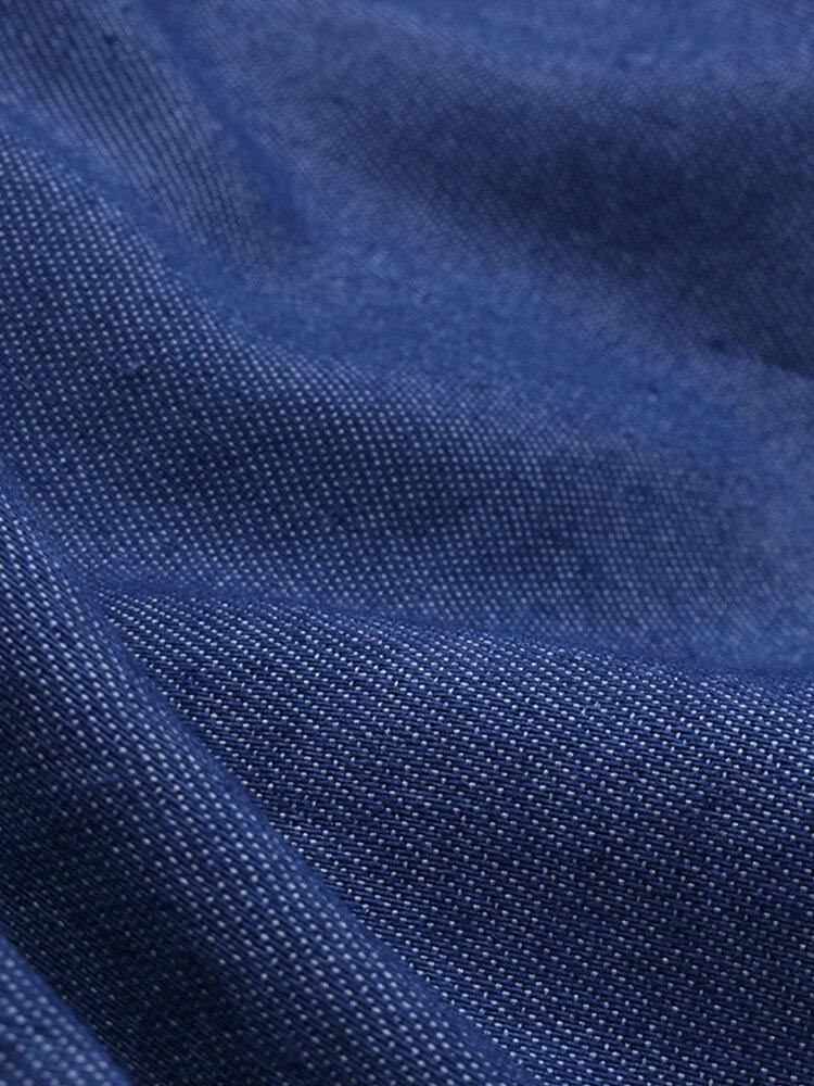 deanwangkt Women Denim Irregular Ruffle Hem Puff Sleeve Belted V-Neck Midi Dress - Trendy and Chic - Deanwangkt