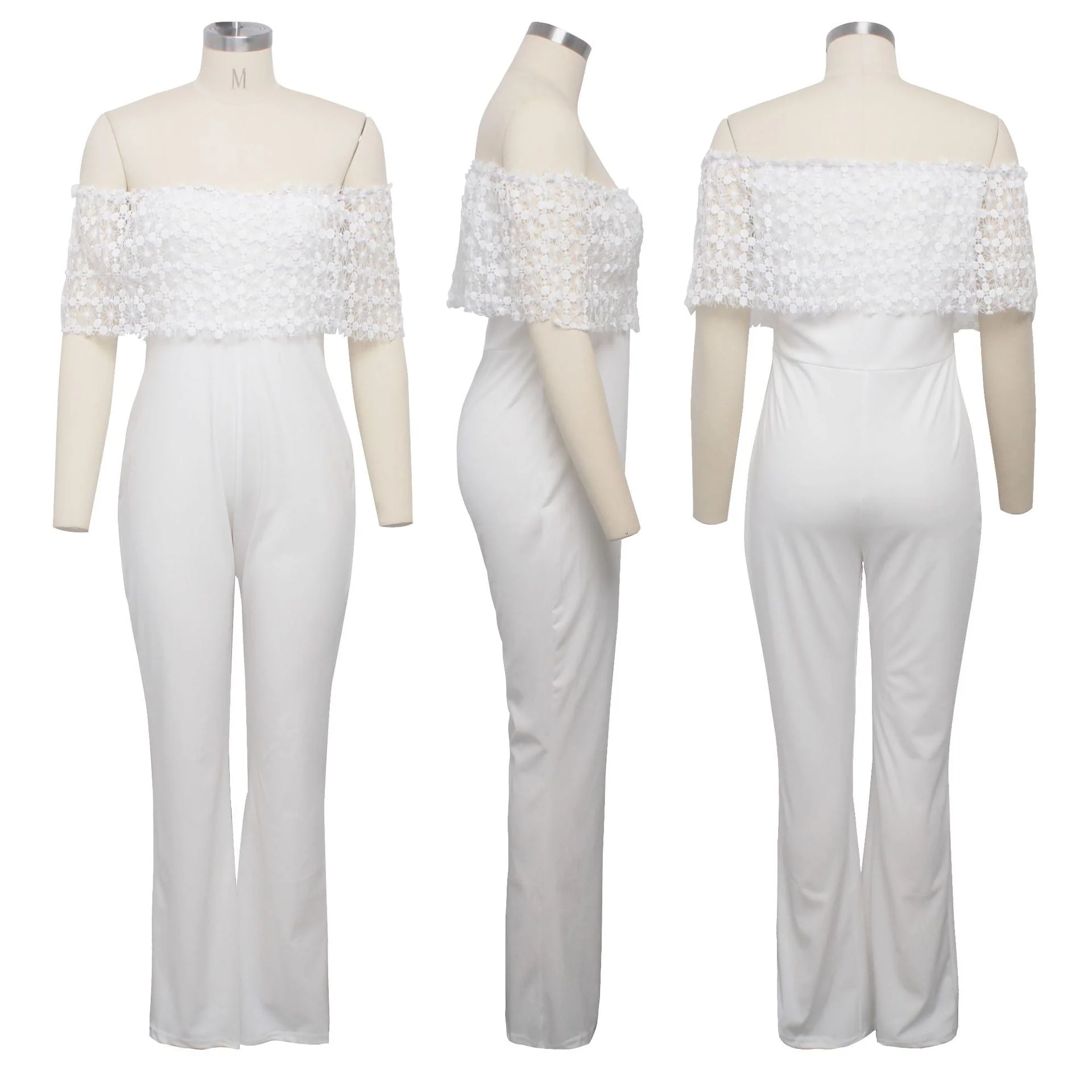 deanwangkt  Jumpsuit Women Overalls Party Lace Rompers White Bodysuit Long Sleeve V-neck Long Pants Y2k Elegant Autumn Spring Outfits Work - Deanwangkt