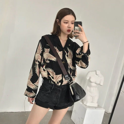 Graduation Gifts  Vintage Printed Fashion Women Blouses  women Long Sleeve Shirts print Chiffon blouse women ladies Loose Femme top 0845 30 - Deanwangkt