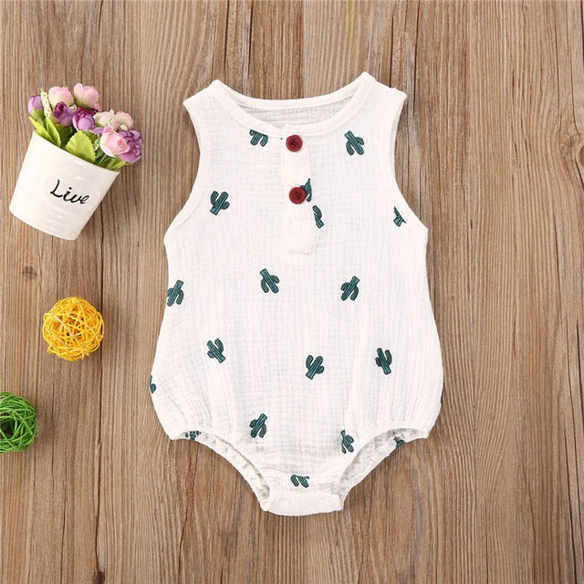 Baby Girls Romper Summer Infant Unisex Newborn Sleeveless Girls Print One-pieces Jumpsuit Baby Cotton Linen Soft Clothes Outfits - Deanwangkt