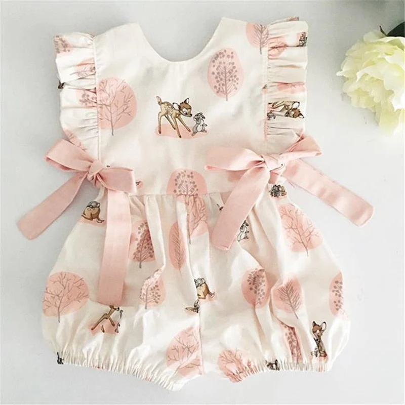 0-24M Summer Clothing Baby Girl Deer Flower Cotton Soft Romper Girls Jumpsuit Fashion Infant Clothes - Deanwangkt