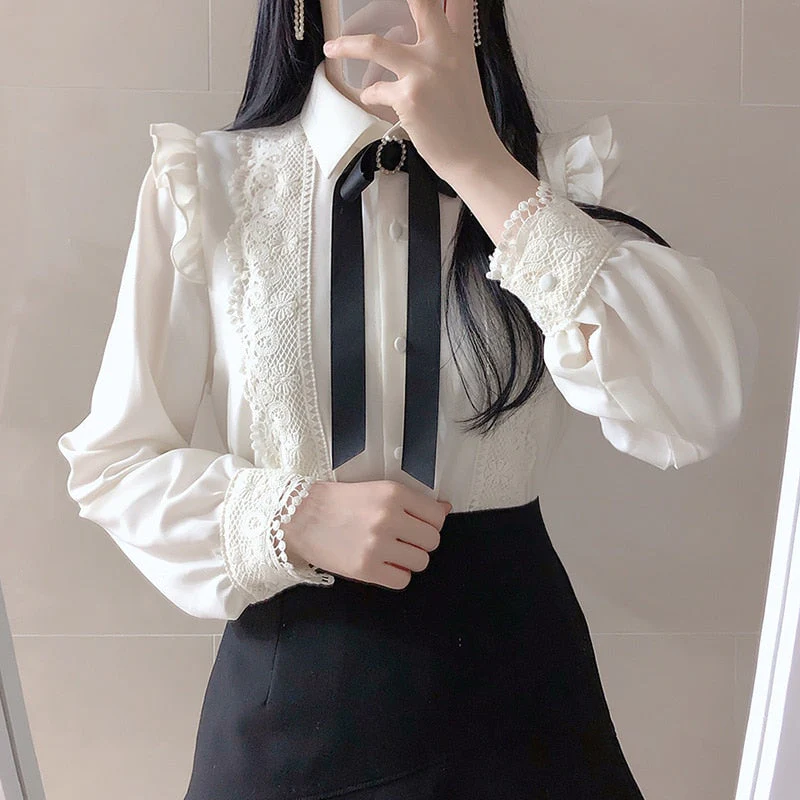 Hot Sales Women Cute Sweet Girls Preppy Style Tops Blouses Formal Office Lady Basic White Button Shirts - Deanwangkt
