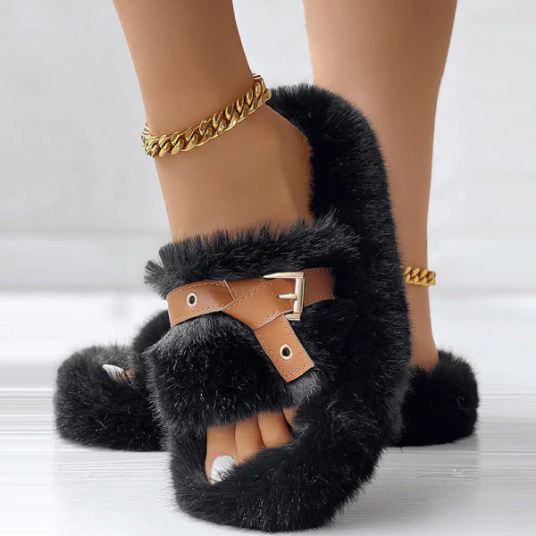 deanwangkt - Pure Black Casual Living Patchwork Contrast Round Keep Warm Comfortable Shoes - Deanwangkt