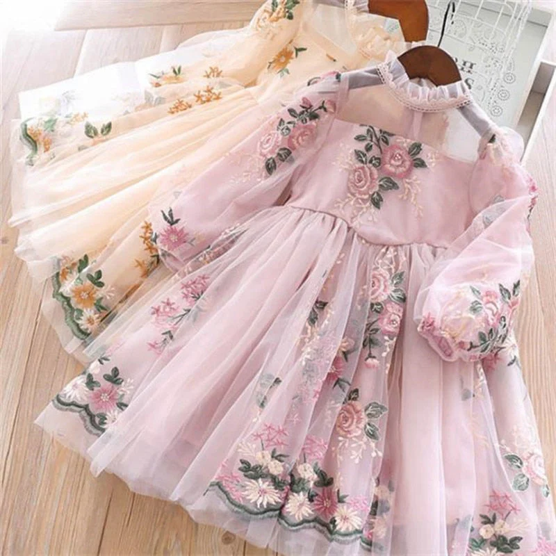 deanwangkt Elegant Flower Girls Dress Wedding Party Princess Dress Casual Kids Clothes Lace Long Sleeves Dress Children's Vestidos For 3-8T - Deanwangkt