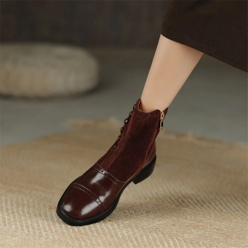 deanwangkt Autumn Boots    Ankle Boots Women Boots with Side Zipper Round Toe Chunky Heel Short Tube Rivet Boots Womens Shoes - Deanwangkt