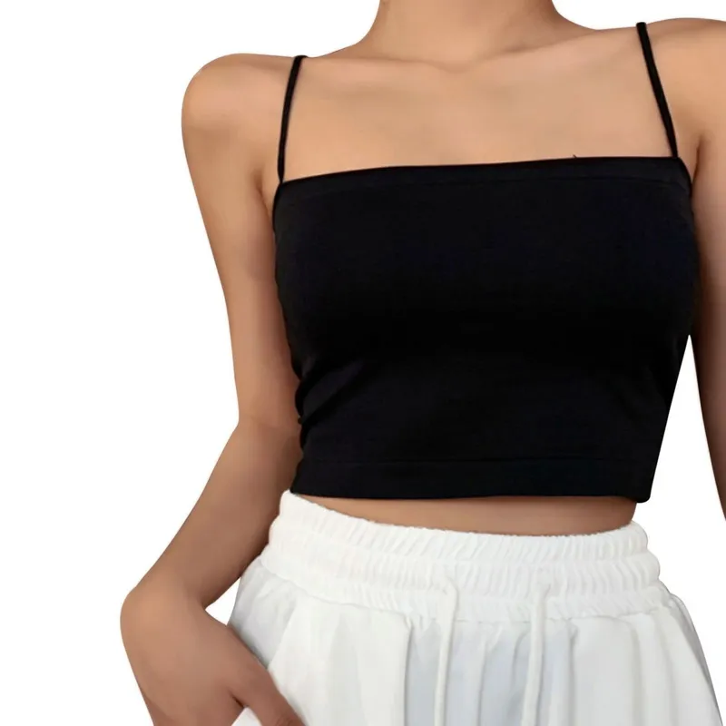 deanwangkt Sexy Crop Top Women Spaghetti Strap Tank Tops Summer Sleeveless Cami Tube Top Basic Solid Camisole Cotton Bustier Soft Bra Vest - Deanwangkt