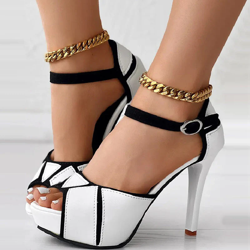 deanwangkt - White Casual Patchwork Contrast Fish Mouth Out Door Shoes (Heel Height 3.86in) - Deanwangkt