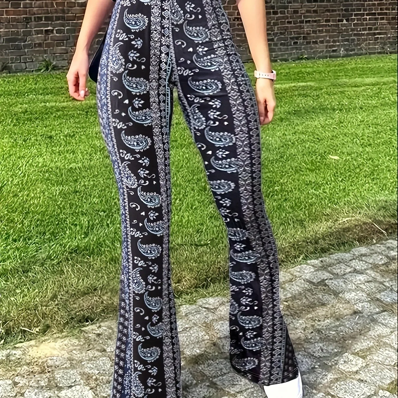 deanwangkt-1  Paisley Print Slim Stretchy Waist Pants, Sexy Flare Pants For Spring & Summer, Women's Clothing - Deanwangkt