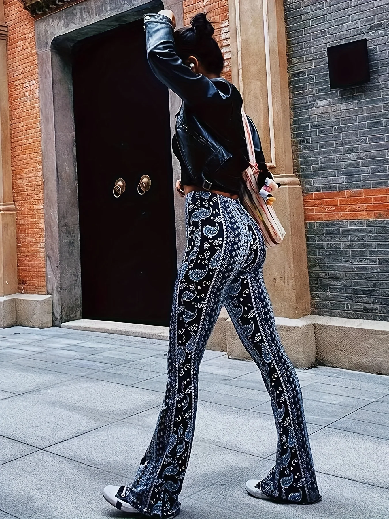 deanwangkt-1  Paisley Print Slim Stretchy Waist Pants, Sexy Flare Pants For Spring & Summer, Women's Clothing - Deanwangkt
