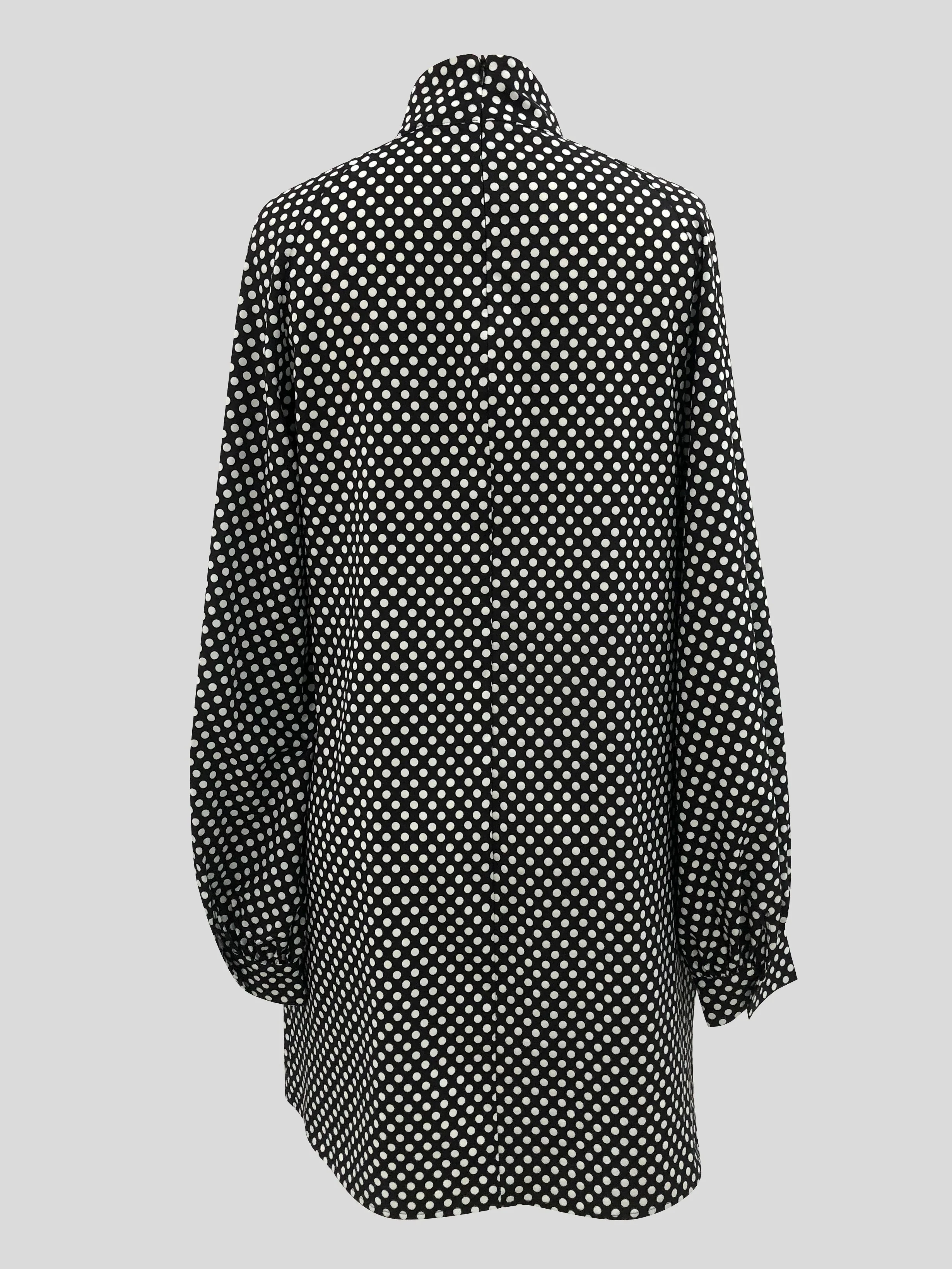 Polka Dot Print Dress, Elegant Tucked Long Sleeve Dress, Women's Clothing - Deanwangkt