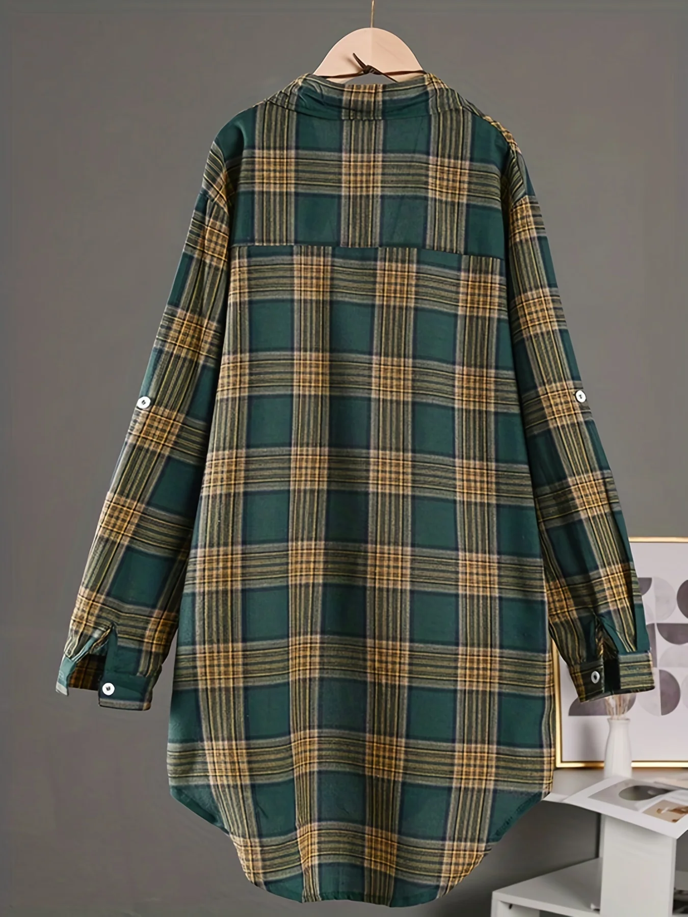 Plaid Print Polo Collar Shirt, Casual Long Sleeve Shirt For Spring & Fall, Women's Clothing - Deanwangkt