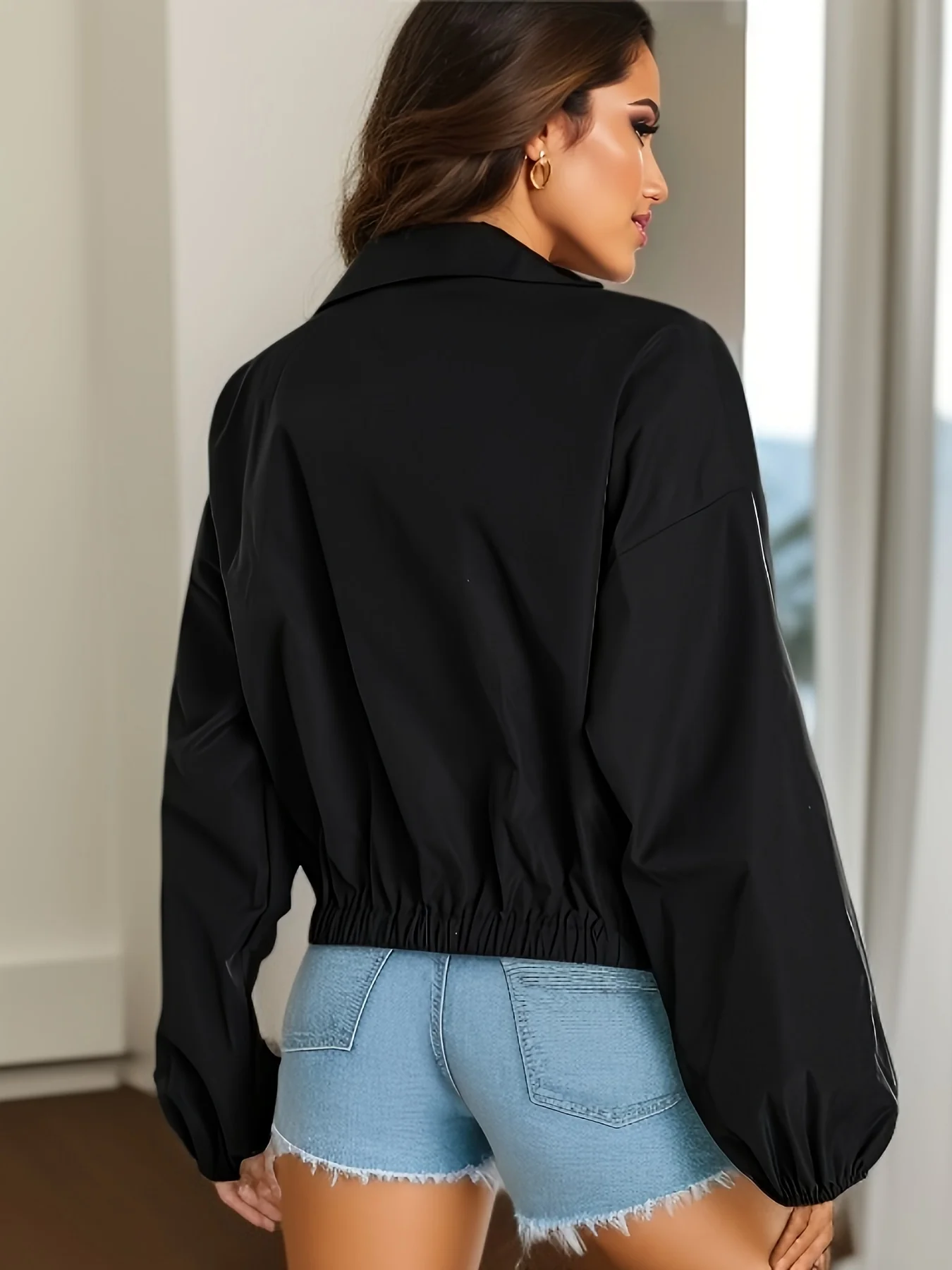 Zip Up Solid Jaket, Casual Long Sleeve Versatile Outerwear, Women's Clothing - Deanwangkt