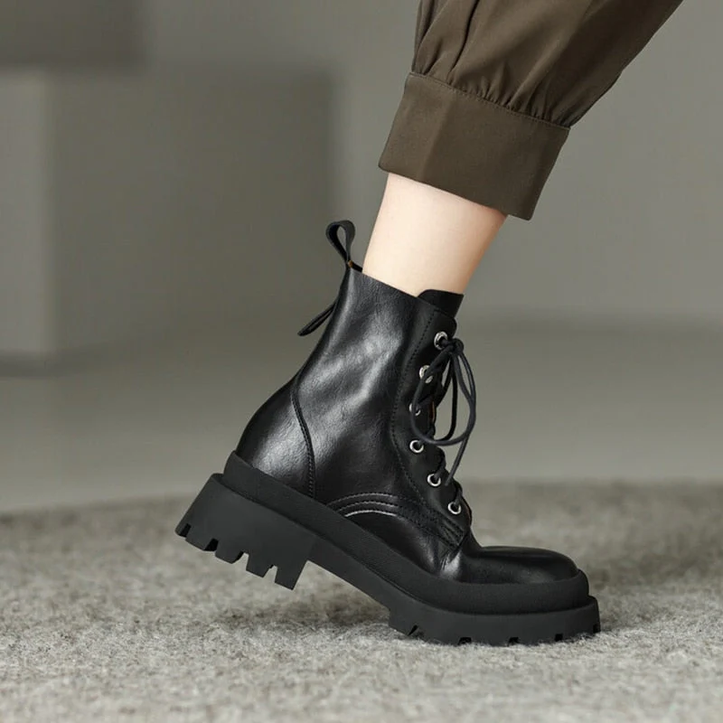 deanwangkt  fashion inspo   Autumn Women Boots Round Toe Thick Heel Boots Women Concise Lace-up Shoes for Women Winter Platform Short Boots Designer Boots - Deanwangkt