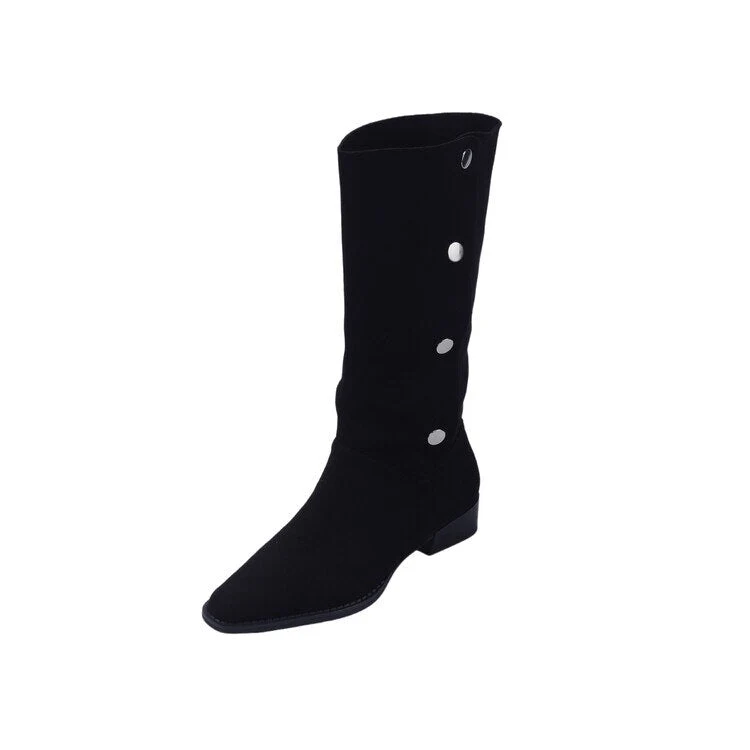 deanwangkt  fashion inspo    NEW Autumn Women's Boots Faux Suede Shoes for Women Square Toe Chunky Heel Black Boots Retro Long Boots Women Knee High Boots - Deanwangkt
