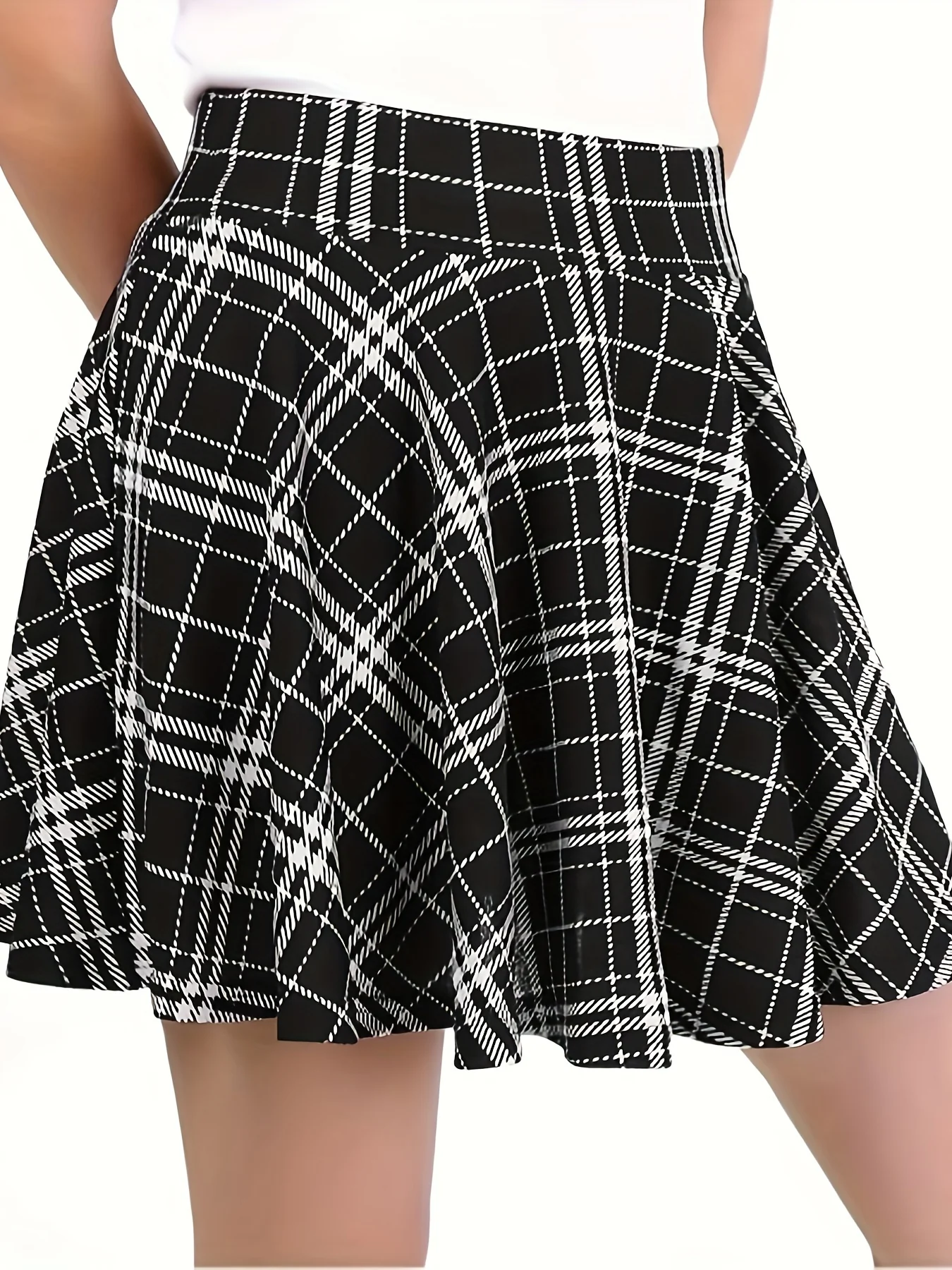 deanwangkt-1 Plaid Print  Elastic Ruched Skirt, Cute Loose Knitting Skirt For Every Day, Women's Clothing - Deanwangkt