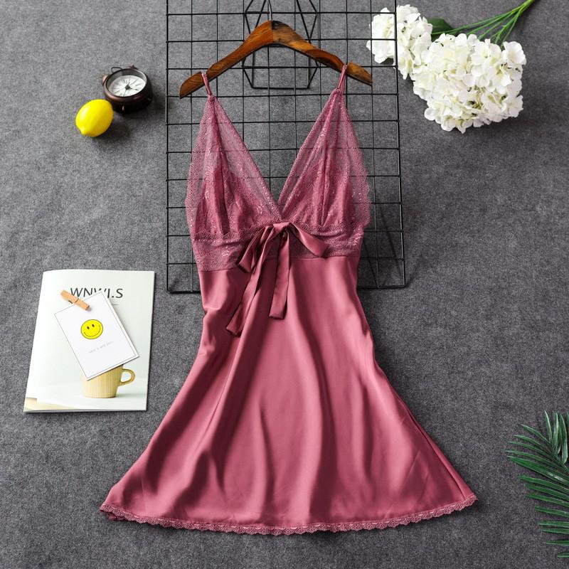 deanwangkt Brand New Chinese Women Robe Satin Nightgown Sexy Nightshirt Sleepwear Lace Bath Gown Summer Casual Home Night Dress Nighty - Deanwangkt