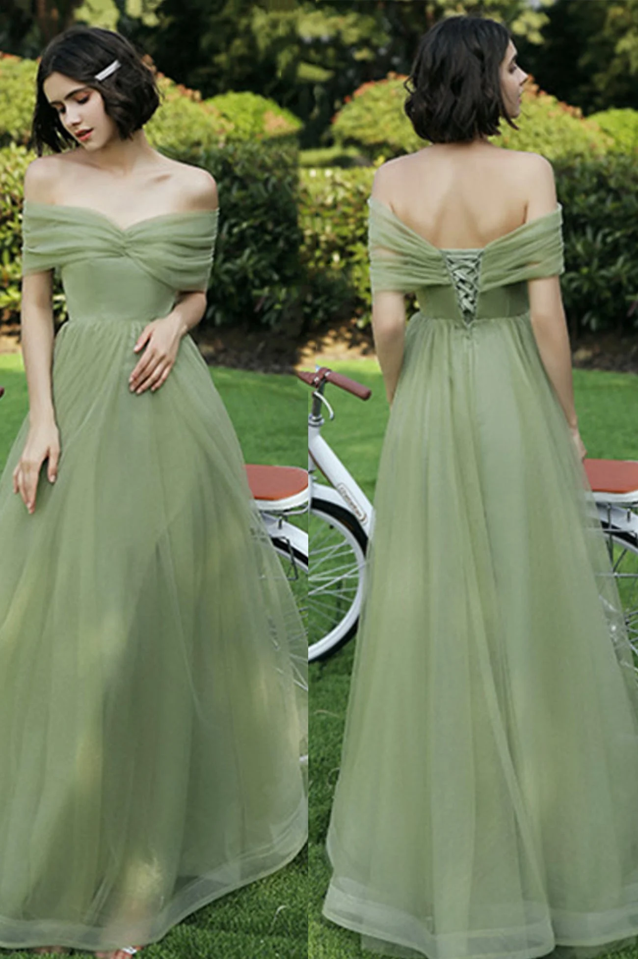 solvbao Green Tulle Long Prom Dresses, A-Line Evening Dresses - Deanwangkt