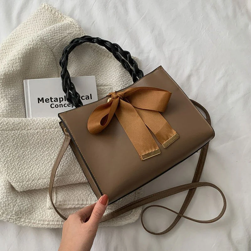 deanwangkt  BACK TO COLLEGE    New Casual Solid Color Square Handbags For Women Fashion High Capacity Pu Leather Female Shoulder Bag Bow Ladies Crossbody Bag - Deanwangkt