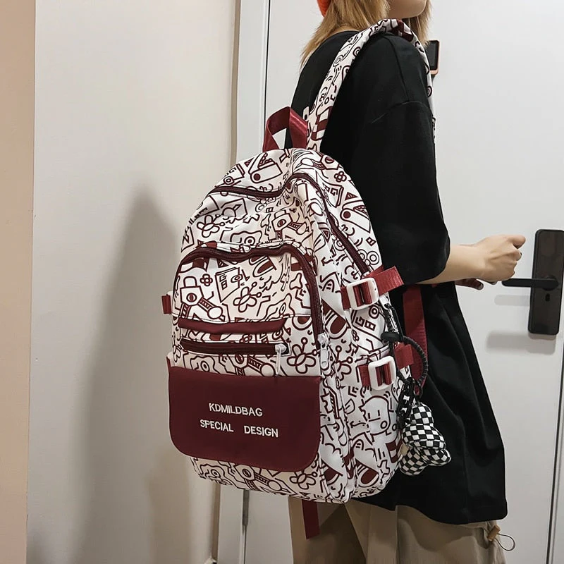 BACK TO SCHOOL  Fashion Waterproof Bookbag for Teenager Girls School Bag Cute Graffiti Design Backpack Women Nylon Kawaii Mochila Boys - Deanwangkt