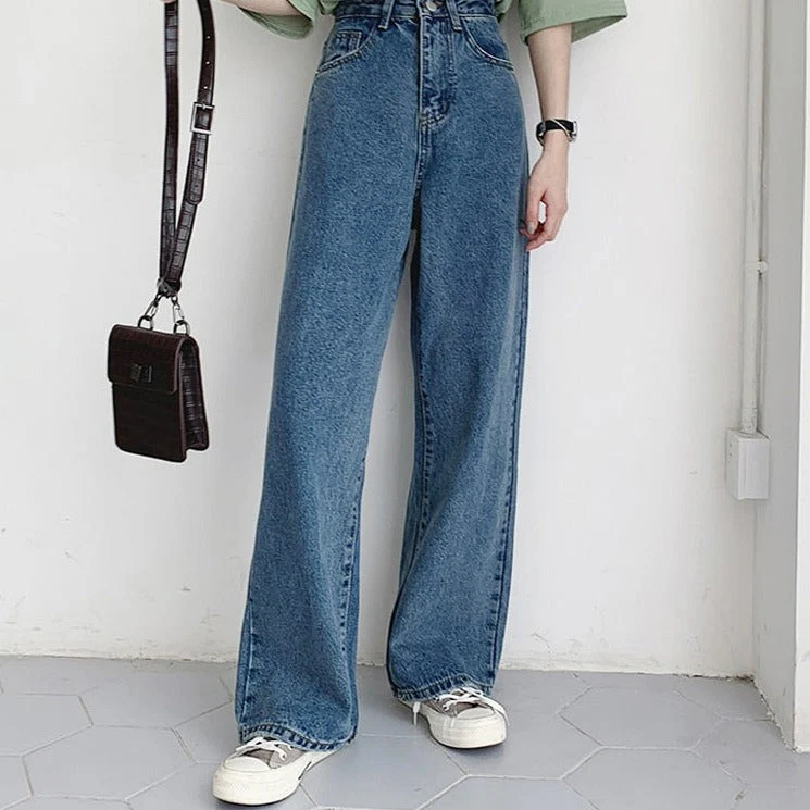 deanwangkt Casual High Waist Loose Women Denim Jeans Streetwear Vintage Long Wide Leg Jeans Pants Female Trousers Capris - Deanwangkt