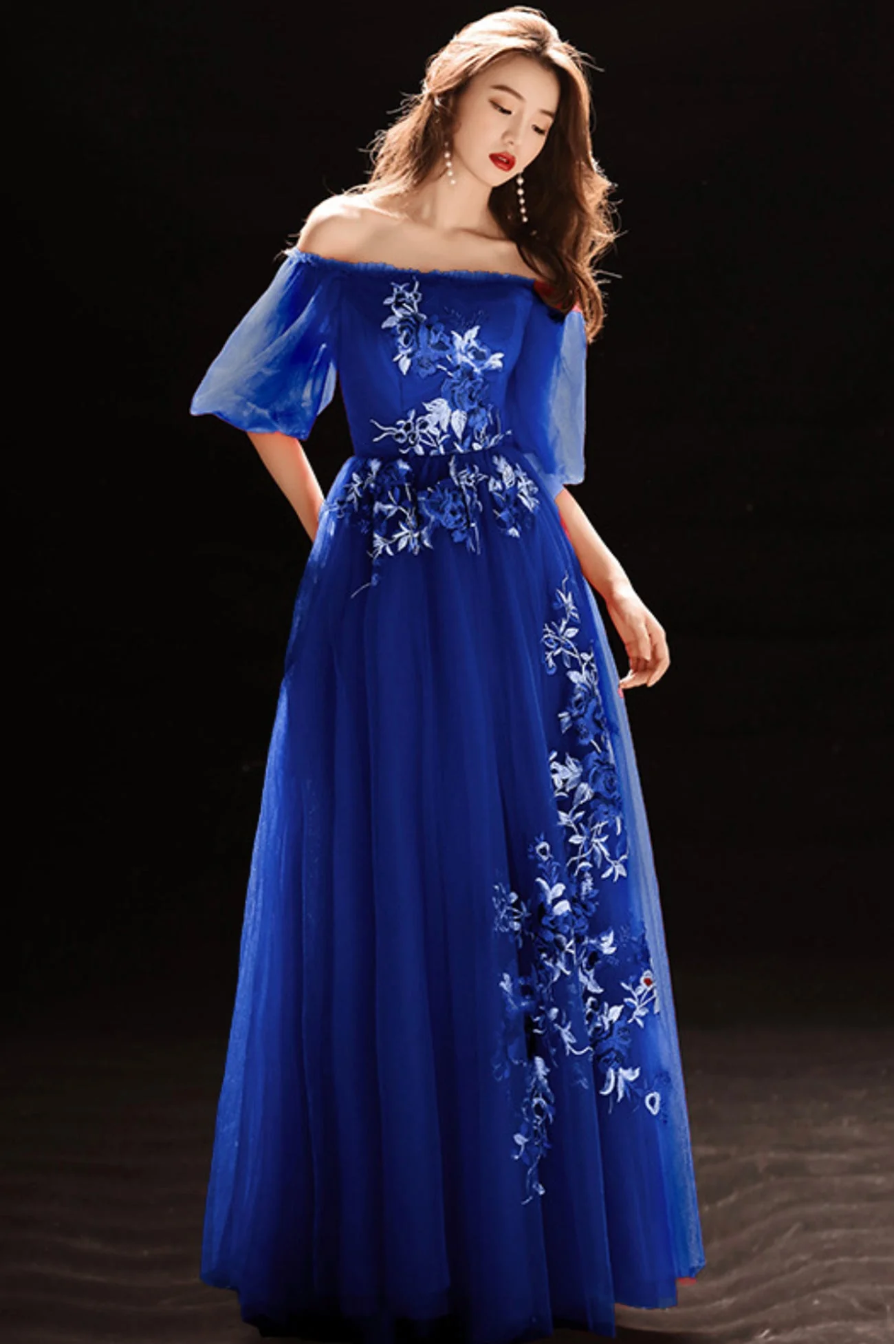 solvbao Gray Tulle Lace Long Prom Dresses, Cute A-Line Evening Dresses - Deanwangkt