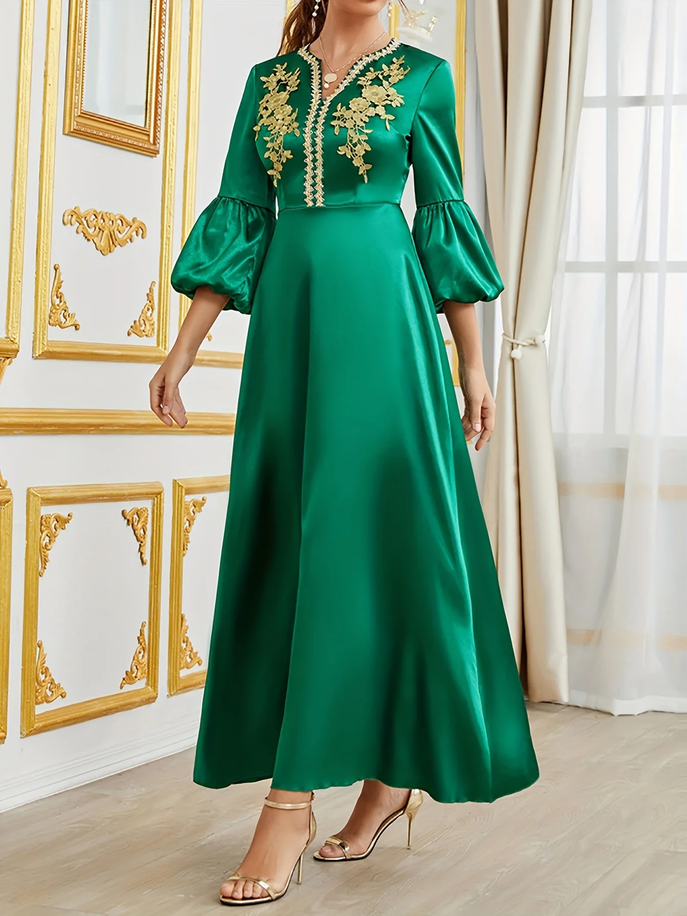 Floral Print Notched Neck Dress, Elegant Dress For Spring & Fall, Women's Clothing - Deanwangkt