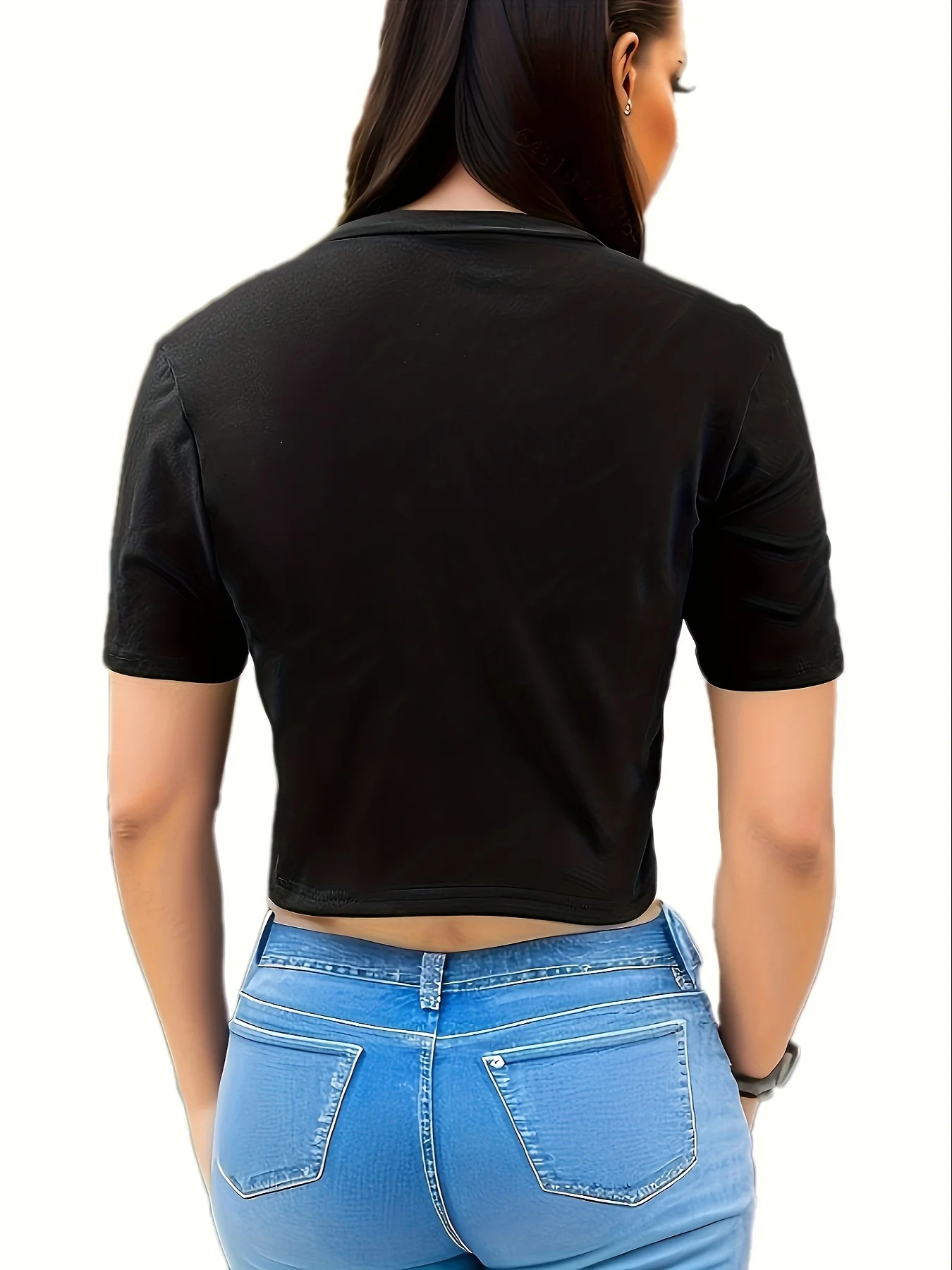 Crew Neck Skinny Cropped T-Shirt, Y2K Short Sleeve T-Shirt For Spring & Summer, Women's Clothing - Deanwangkt