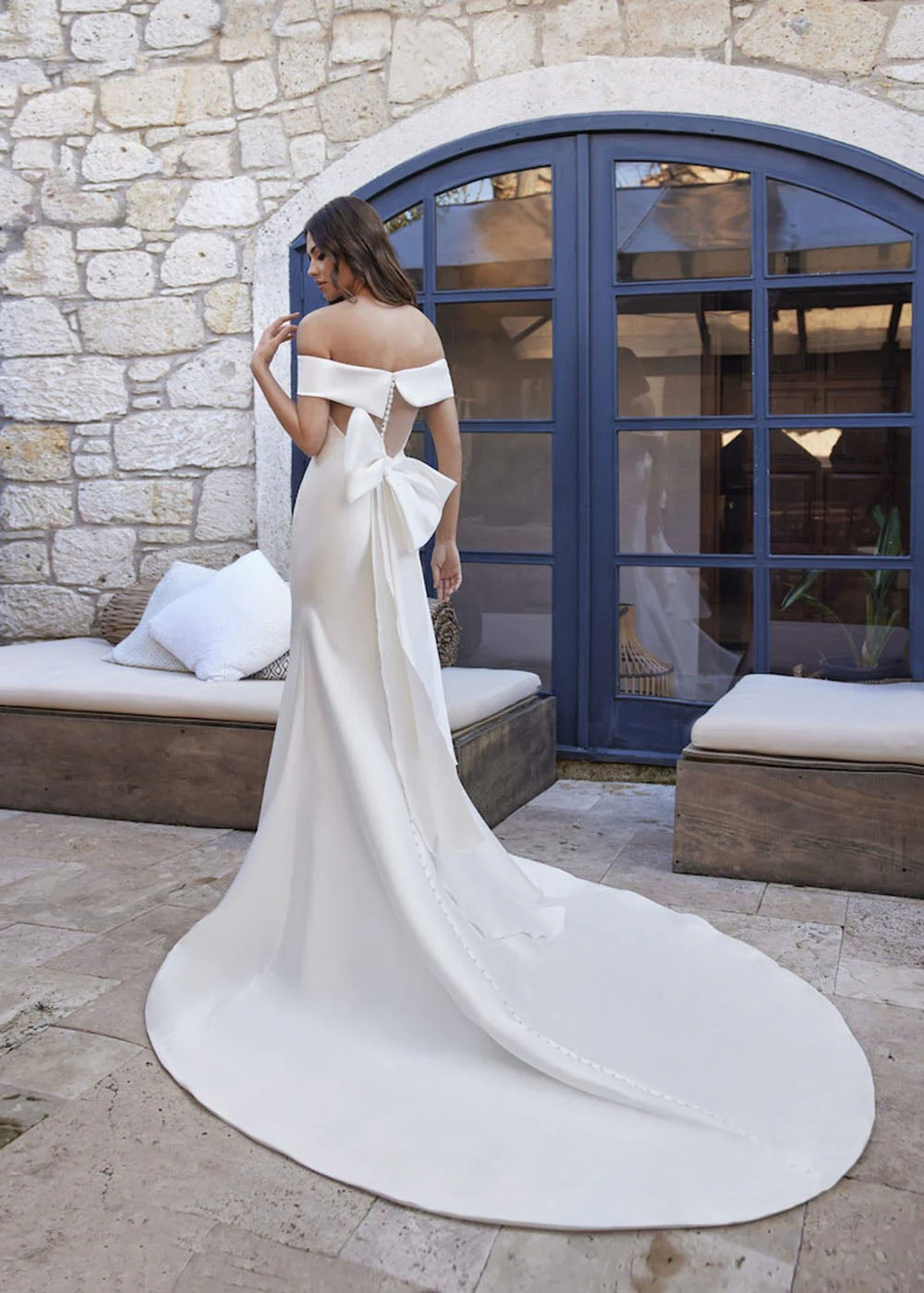 deanwangkt Mermaid Satin Wedding Dresses Off The Shoulder Bridal Gowns With Buttons Bow Back Brides Custom Made To Measures Robe De Mariee - Deanwangkt