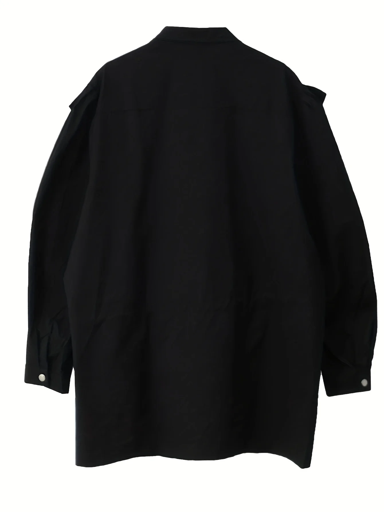 deanwangkt Ruffle Trim Solid Zipper Blouse, Casual Long Sleeve Versatile Blouse, Women's Clothing - Deanwangkt