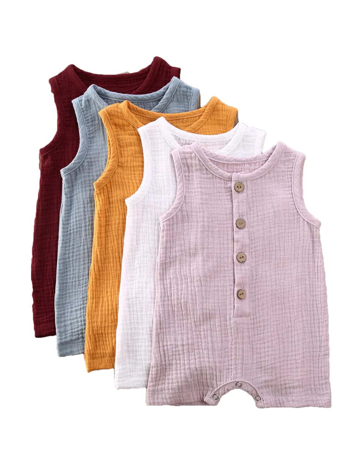 deanwangkt 0-24M Summer Solid Rompers Newborn Infant Baby Girl Boy Outfit Cotton Romper Jumpsuit Bebe Kids Ropa Sleevless Casual Clothes - Deanwangkt