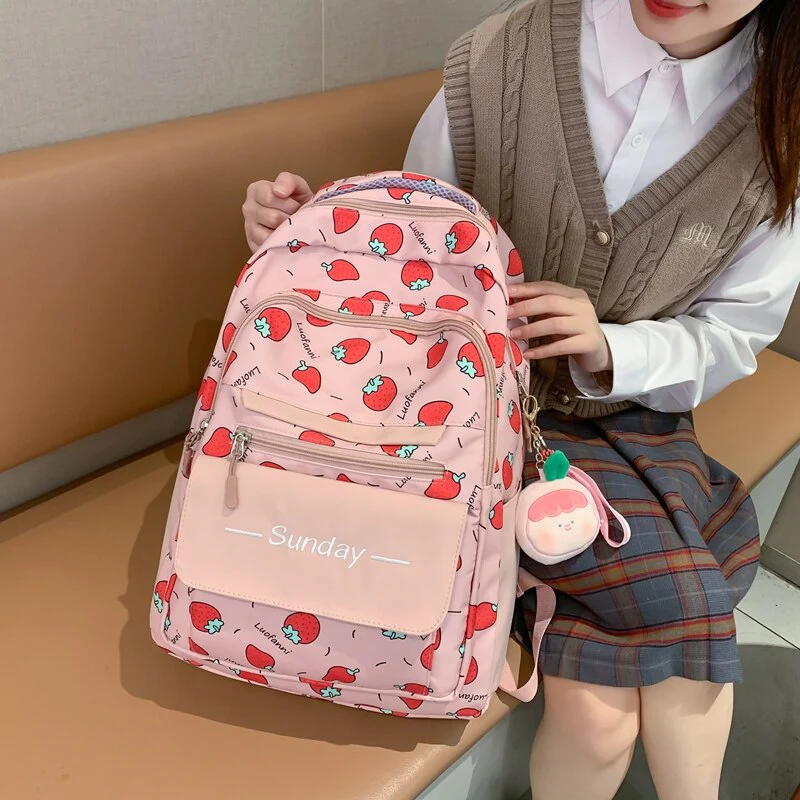 Back to school  Cute Teenager Bookbag Fashion Waterproof Women Mochila Laptop Rucksack for Girls Kawaii Fruit Print Schoolbag Backpack - Deanwangkt