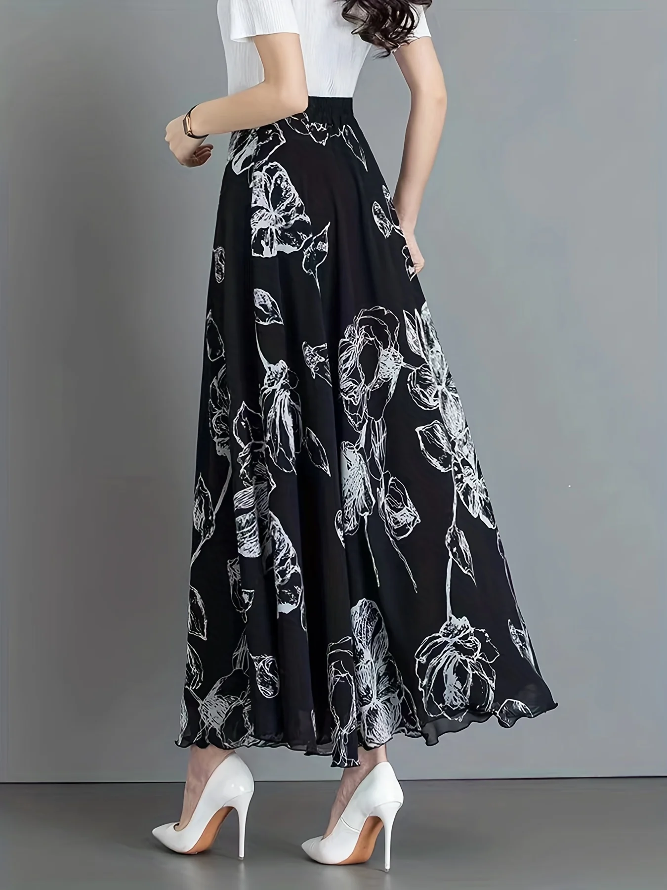 Floral Print High Waist Skirt, Elegant Swing Skirt For Spring & Fall, Women's Clothing - Deanwangkt
