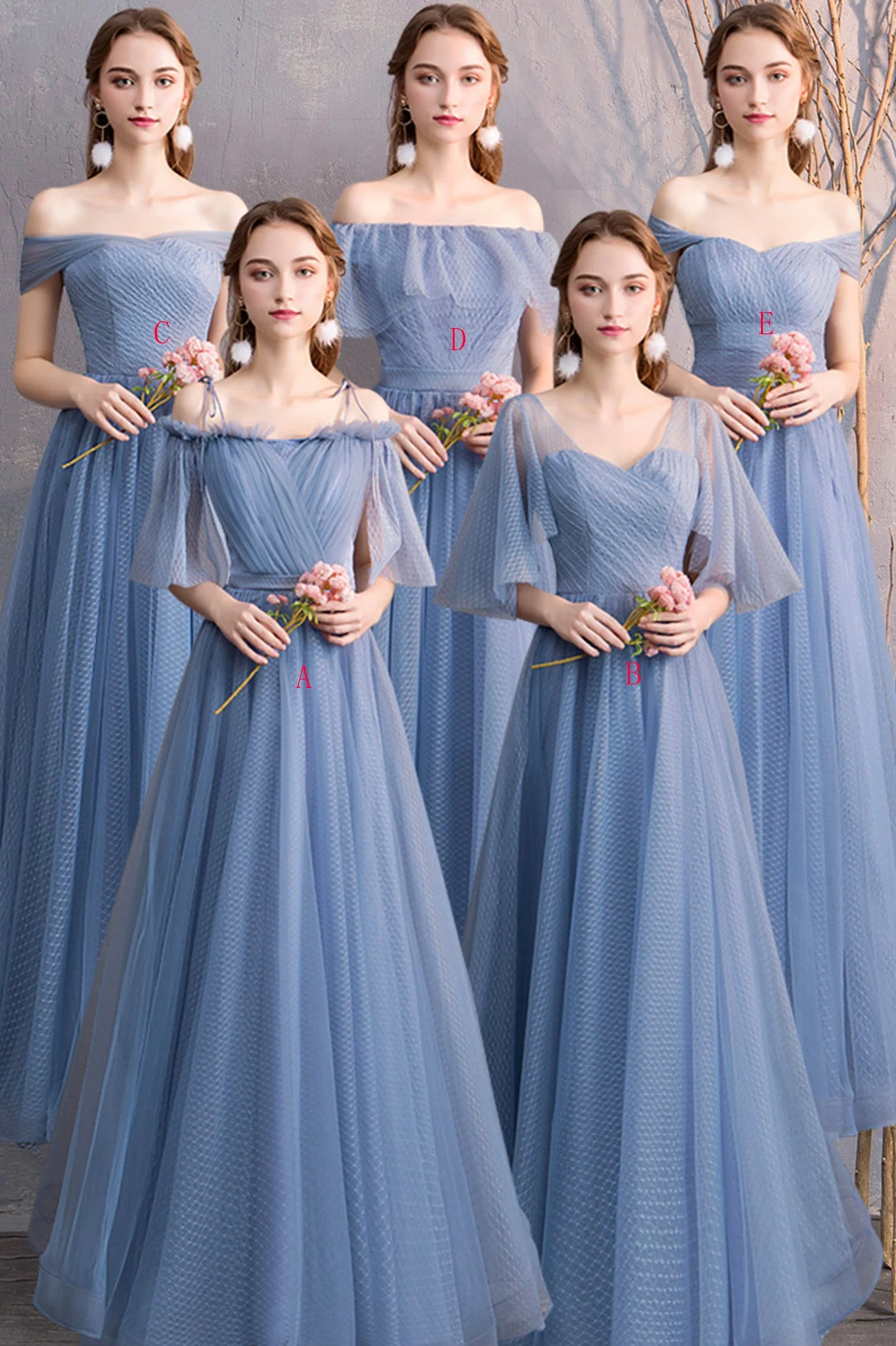 solvbao Blue Tulle Long Prom Dresses, A-Line Bridesmaid Dresses - Deanwangkt