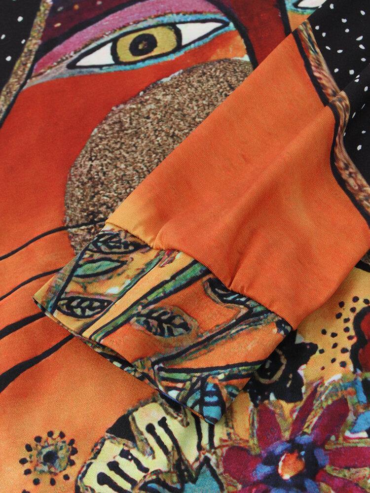 deanwangkt Women Cartoon Cat Spot Print Round Neck Casual Raglan Sleeve Blouses - Deanwangkt