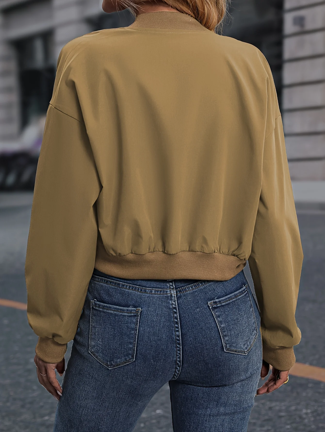 Solid Zip Up Bomber Jacket, Casual Slant Pockets Jacket For Spring & Fall, Women's Clothing - Deanwangkt