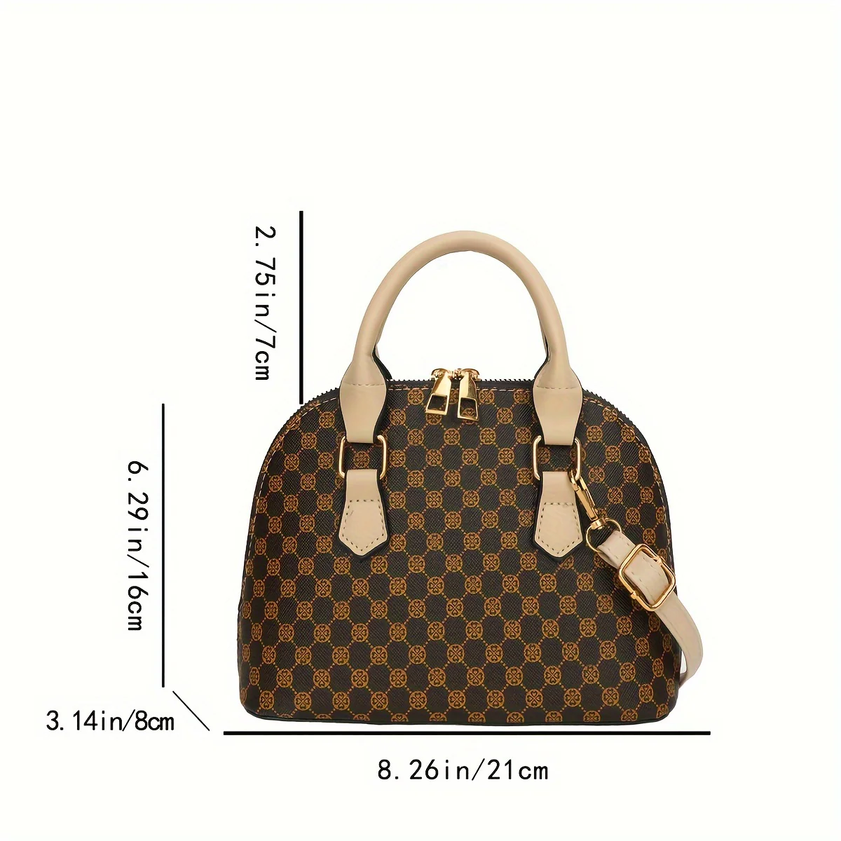 Vintage Geometric Pattern Shell Bag, Classic Zipper Textured Satchel Bag For Women - Deanwangkt