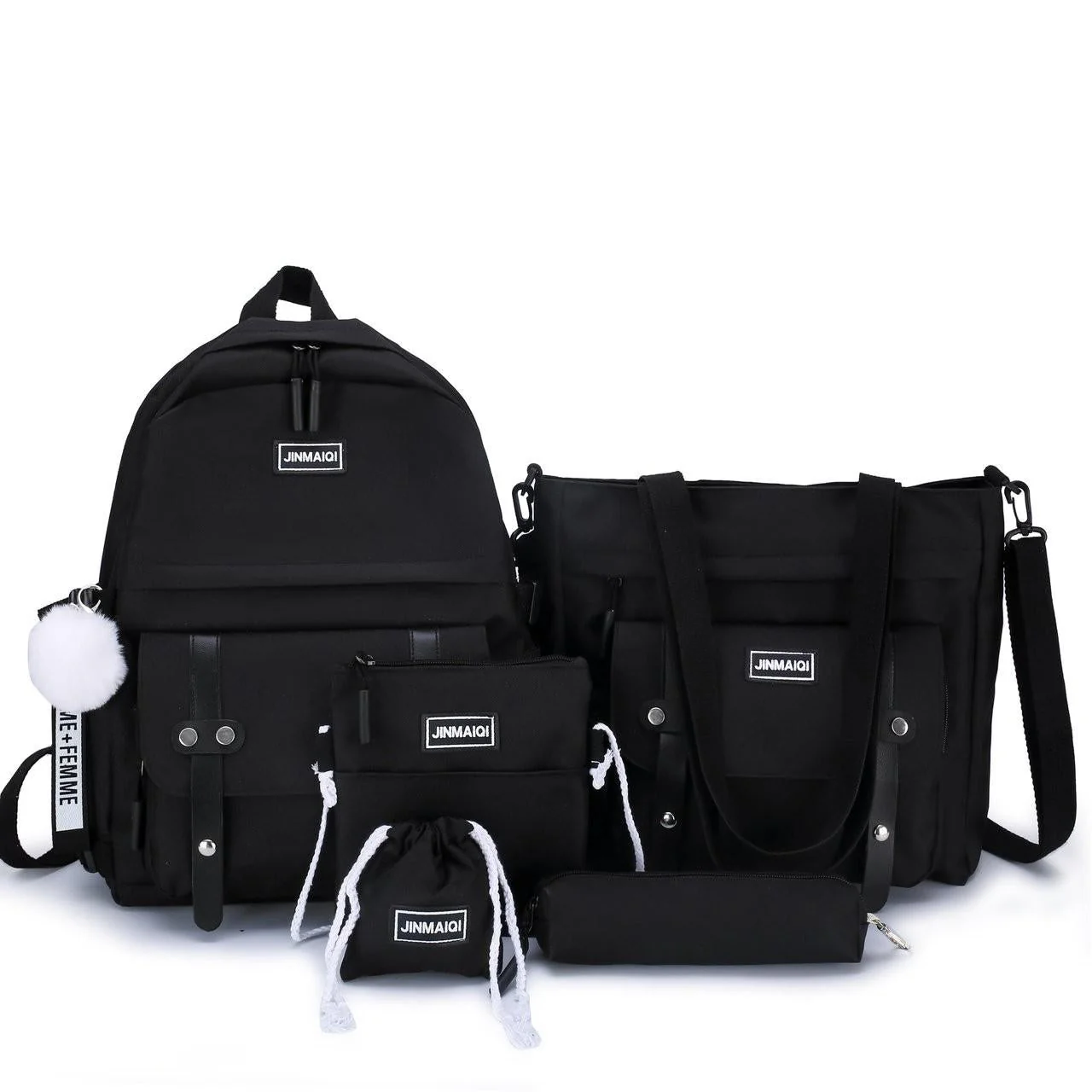 deanwangkt 5 pcs sets canvas Schoolbags For Teenage Girls Women Backpacks Laptop keychain School Bags Travel Bagpack Mochila Escolar - Deanwangkt