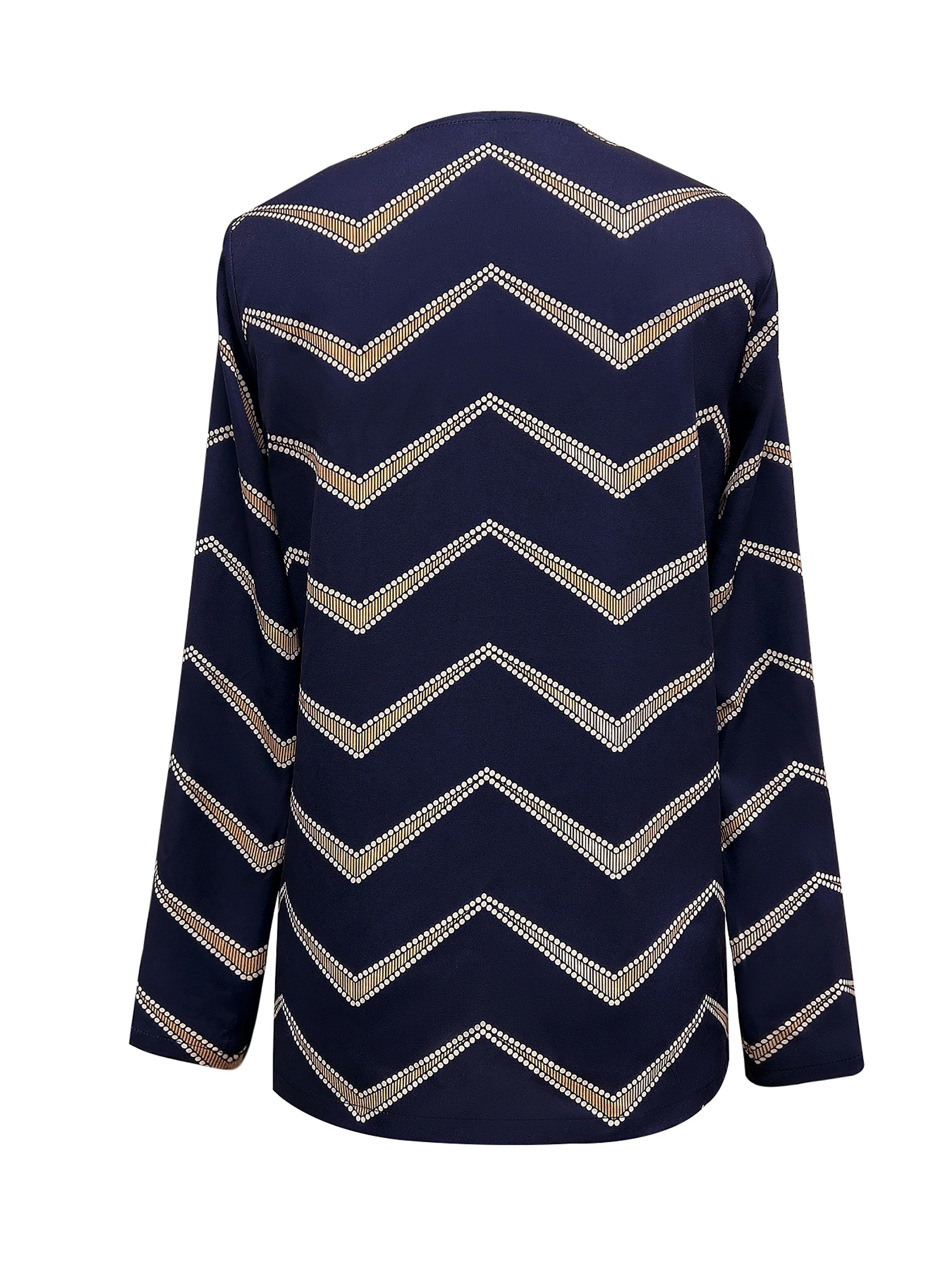 deanwangkt Graphic Print Zipper V-neck Blouse, Versatile Long Sleeve Blouse For Spring & Fall, Women's Clothing - Deanwangkt