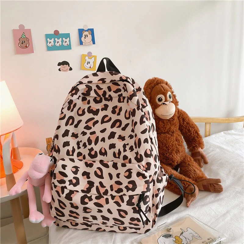 Large Capacity Waterproof Fashion Nylon Women Backpack Female Leopard Print Travel Computer Bag College Girls School Bag - Deanwangkt
