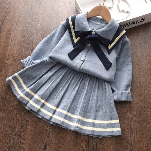 deanwangkt Bear Leader Kids Christmas Sweet Knitwear Suits Girls Baby Plaid Sweaters Coats Suspender Dress Outfits Princess Clothes Sets - Deanwangkt