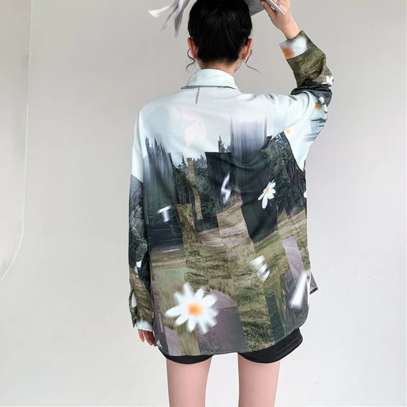deanwangkt Summer Spring oversized Women Man Blouses oil Printing shirts Harajuku Tops Long Sleeve Couple's Streetwear Blusas Mujer - Deanwangkt