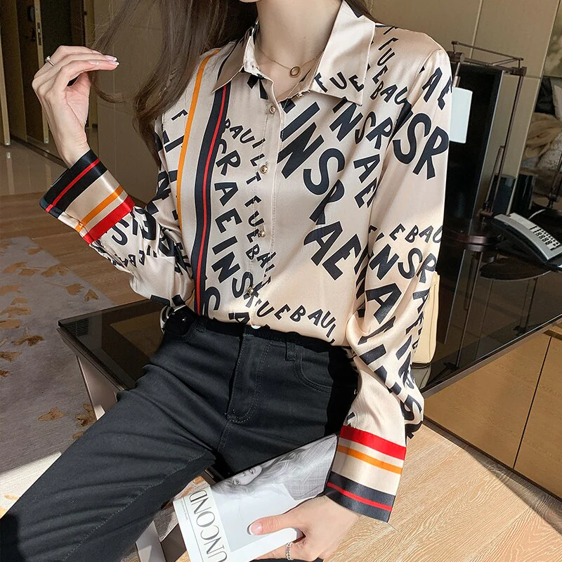 deanwangkt letter printing office ladies shirts Women's blouses  Summer Spring casual long sleeve Tops Blusas Mujer - Deanwangkt