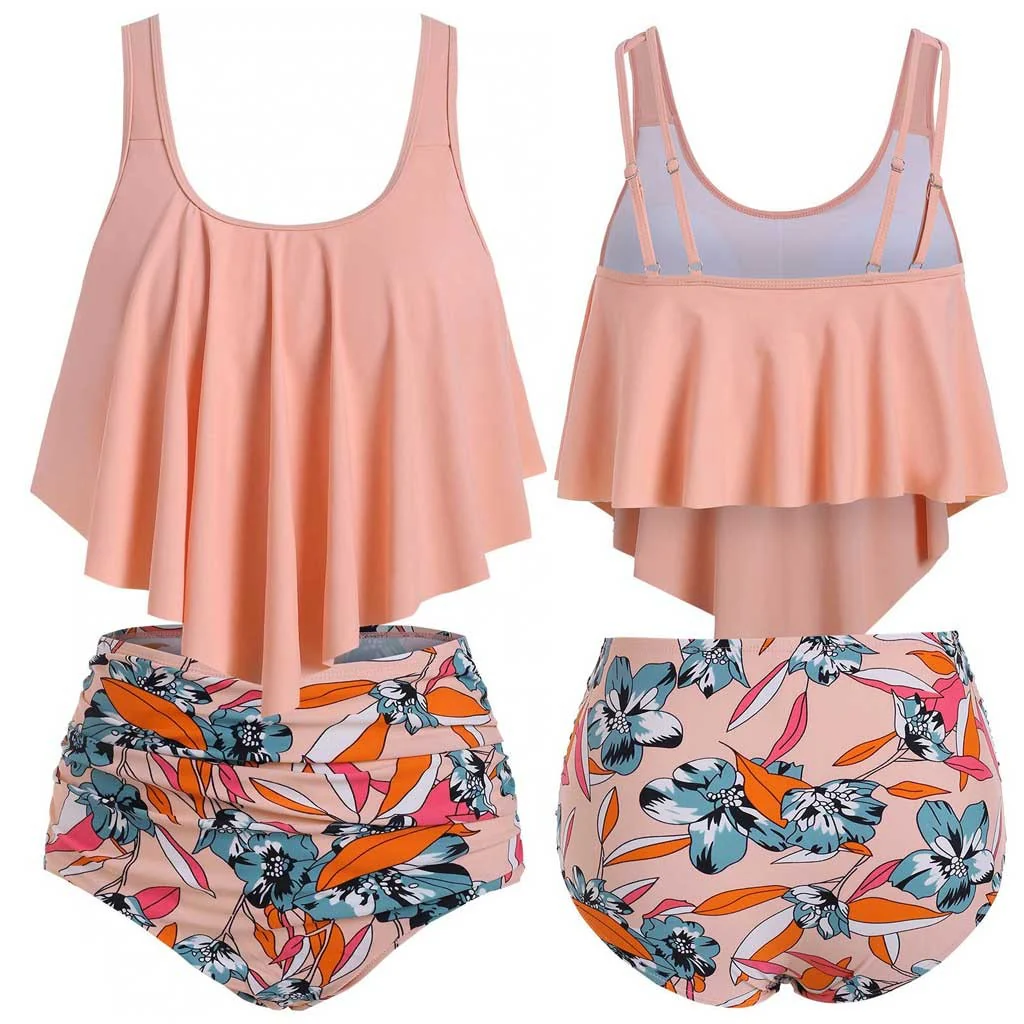 deanwangkt Wipalo Women Cute Sun Star Moon Lattice High Waisted Tankini Swimsuit Ladies Two Pieces Bathing Suit Casual Summer Beach Wear - Deanwangkt